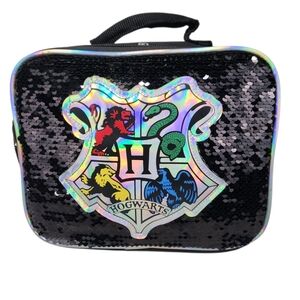 Harry Potter Hogwarts Crest Reversible Sequin Insulated Lunch Bag Tote Square